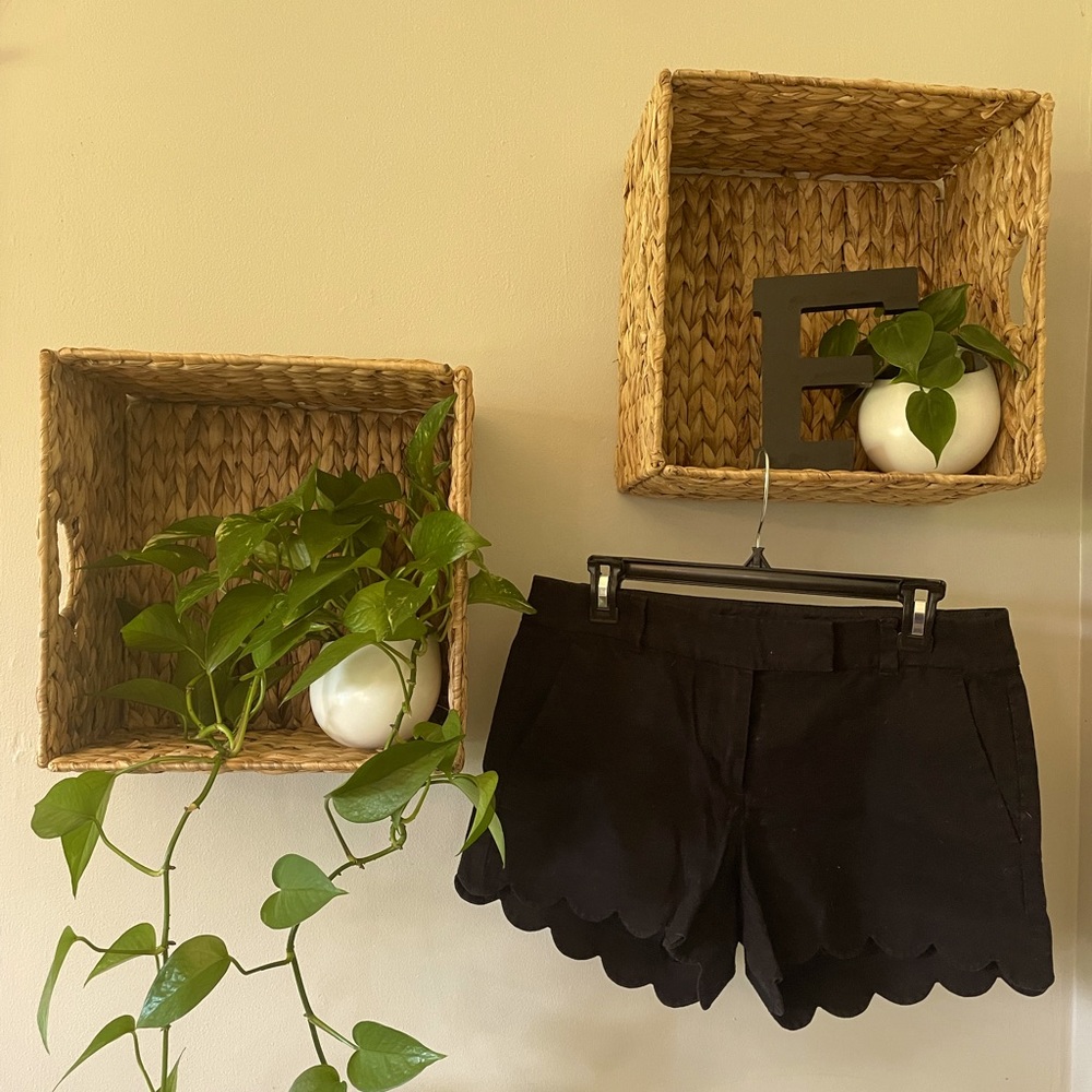 J. Crew, black, scalloped shorts. Super cute to dress up or down!